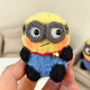 Handmade Amigurumi Crochet Minion with a Bell Plushie